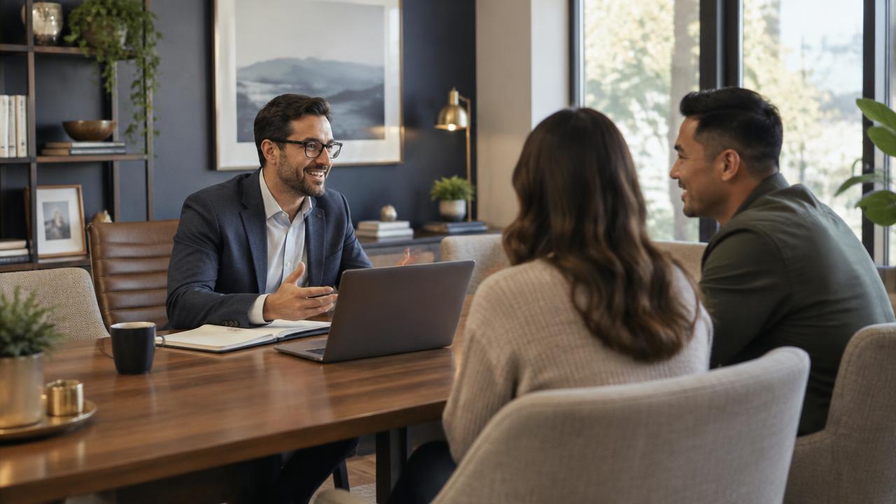 An independent advisor in conversation with a young couple