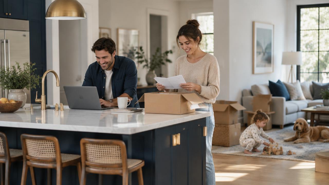 A young family organizing a new home